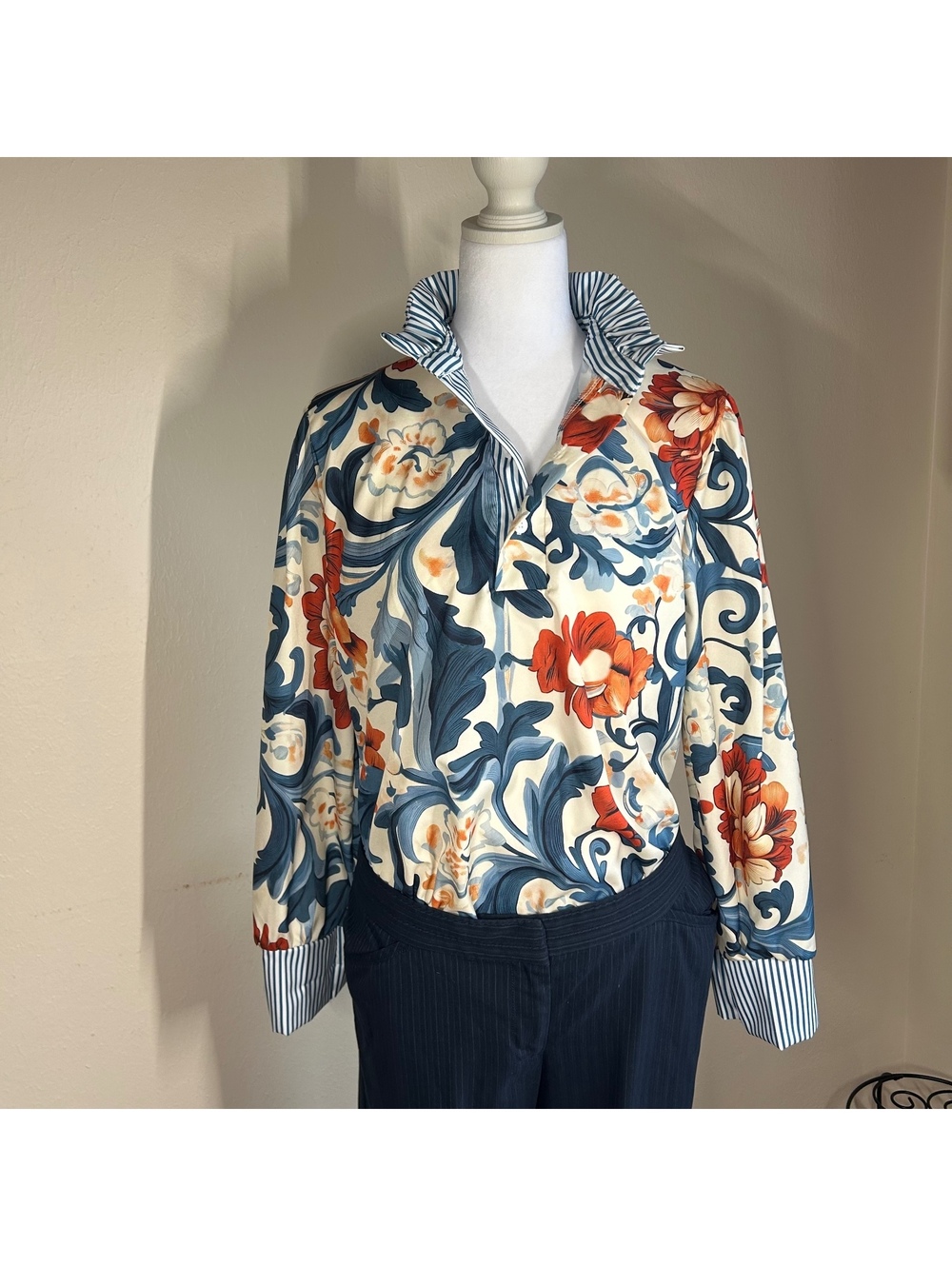 Whimsigoth Cottagecore romantic Vintage-inspired botanical floral blouse Large